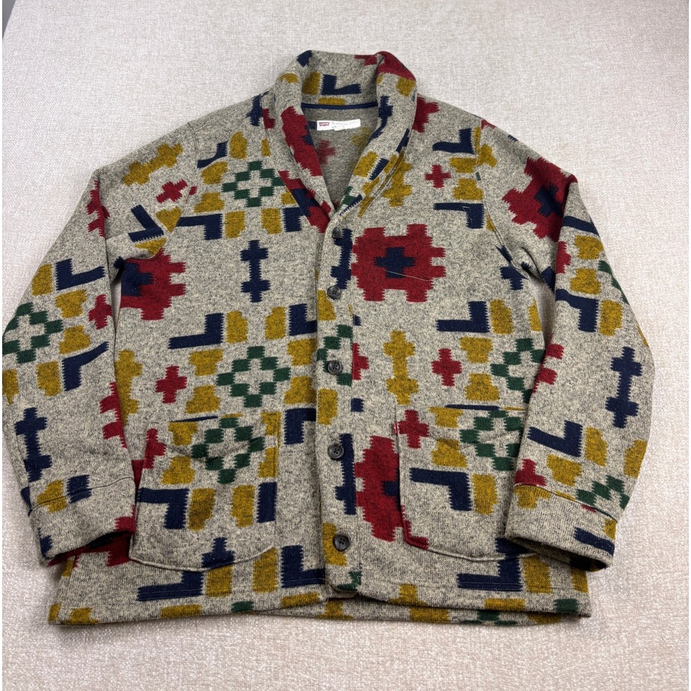 Levis Mens Southwestern Geometric Shawl Collar Cardigan Sweater XL Grey